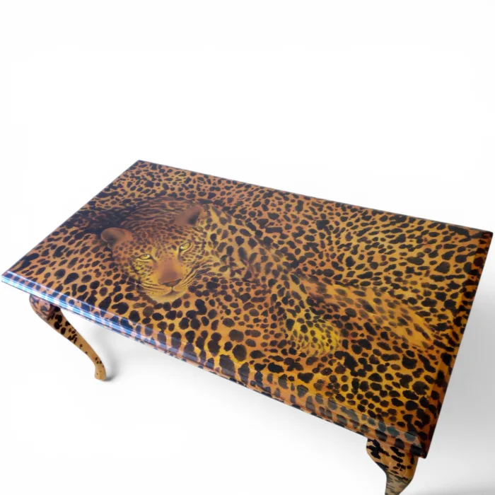 Tavolo Stile Chippendale Dipinto leopardo - Primi Anni '900 - Legno di faggio Massello - immagine 9