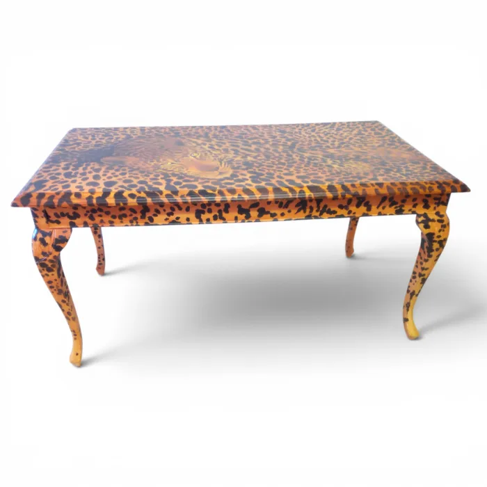 Tavolo Stile Chippendale Dipinto leopardo - Primi Anni '900 - Legno di faggio Massello - immagine 10