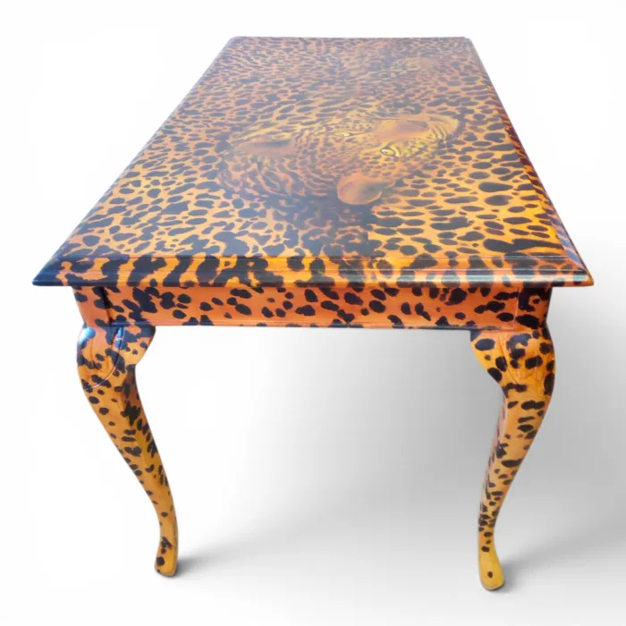 Tavolo Stile Chippendale Dipinto leopardo - Primi Anni '900 - Legno di faggio Massello - immagine 12