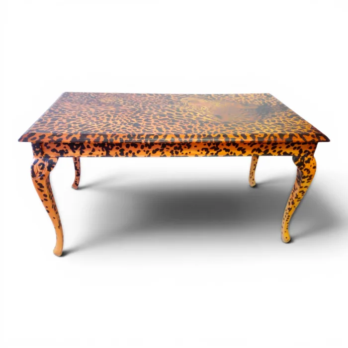 Tavolo Stile Chippendale Dipinto leopardo - Primi Anni '900 - Legno di faggio Massello - immagine 13